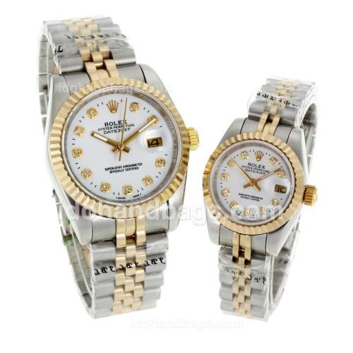 Rolex Datejust Automatic Two Tone Diamond Markers with White Dial-Sapphire Glass 116596