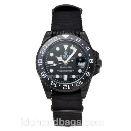 Rolex GMT-Master II Automatic Ceramic Bezel PVD Case with Black Dial-Black Cloth Strap 197222