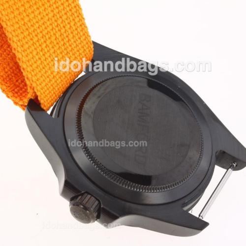 Rolex Explorer Automatic PVD Case with Black Dial-Orange Cloth Strap 203578