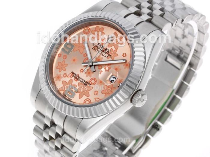 Rolex Datejust II Automatic Movement with Pink Floral Motif Dial 45282