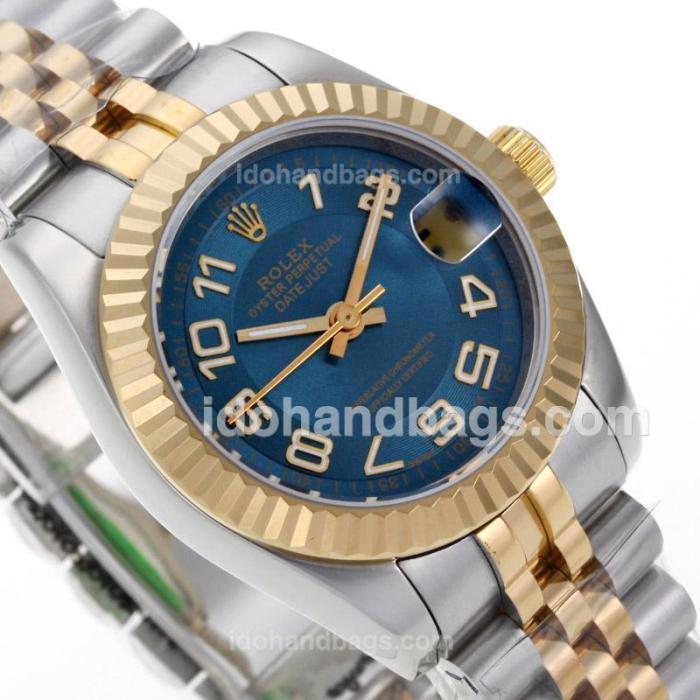 Rolex Datejust Automatic Two Tone Roman Markers with Blue Dial-Mid Size 64222