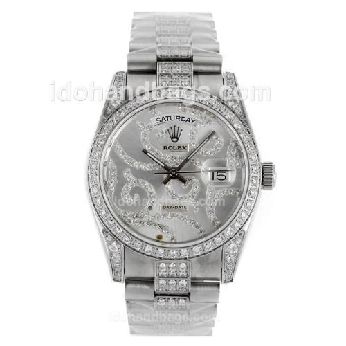 Rolex Day-Date Automatic Diamond Bezel with diamond carved Dial-Sapphire Glass 116688