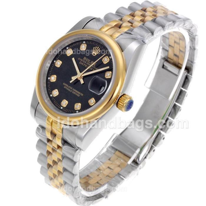 Rolex Datejust Automatic Two Tone Diamond Marking with Black Dial-Sapphire Glass 72719