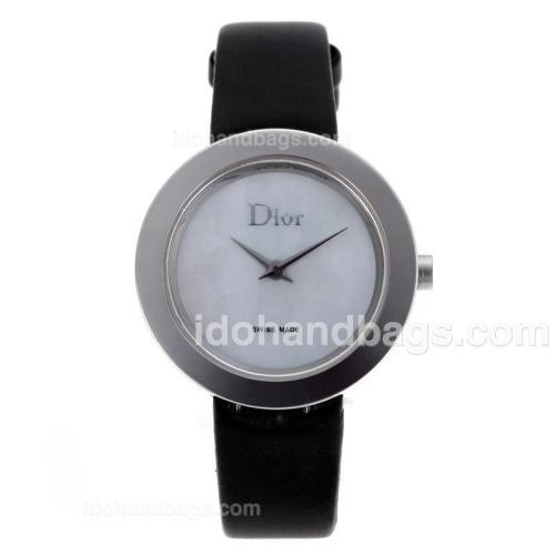 Dior Classic Silver Case with MOP Dial-Leather Strap 85758