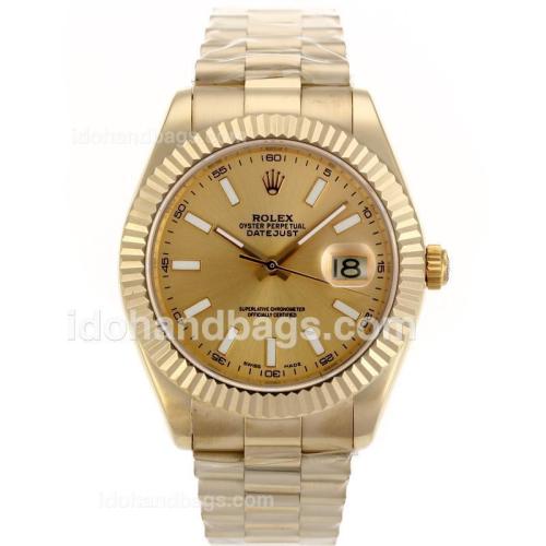 Rolex Day-Date II Swiss ETA 2836 Movement Full Gold Stick Markers with Golden Dial 88364