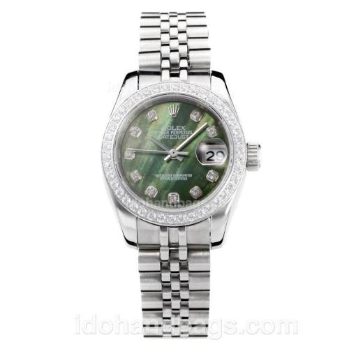 Rolex Datejust Automatic Diamond Bezel with Dark Green MOP Dial S/S-Same Chassis as ETA Version 176386