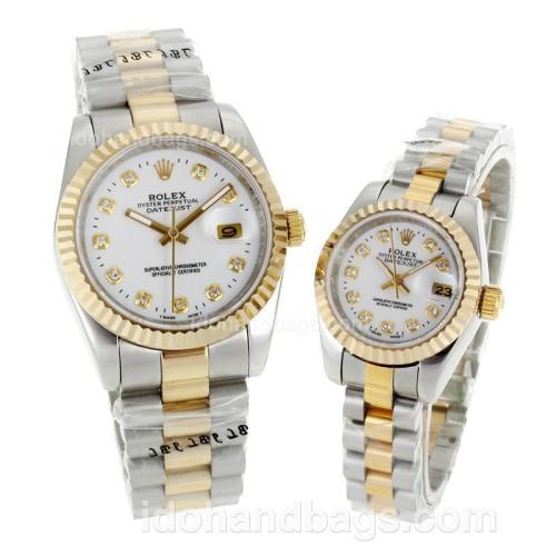 Rolex Datejust Automatic Two Tone Diamond Markers with White Dial-Sapphire Glass 116594