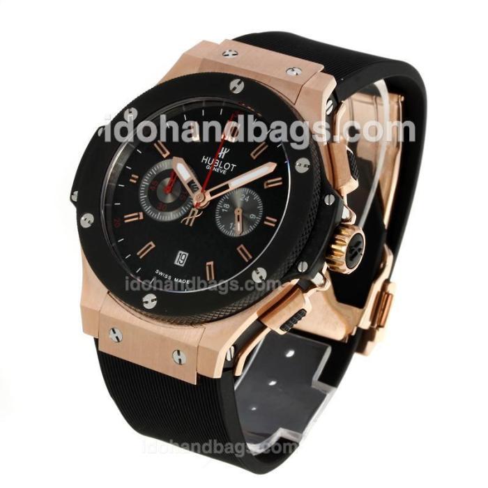 Hublot Big Bang King Working Chronograph Rose Gold Case PVD Bezel with Black Dial-Rubber Strap 146756