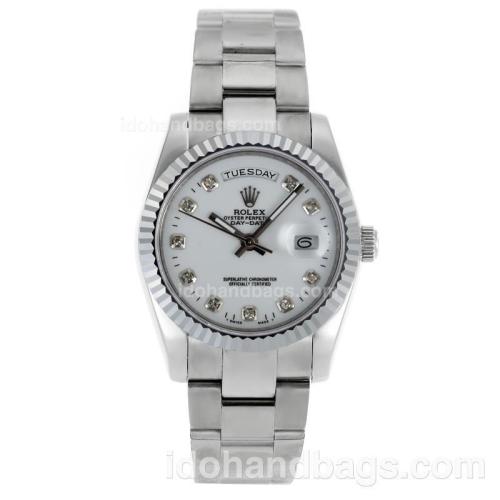 Rolex Day-Date Automatic Diamond Markers with White Dial-Sapphire Glass 116654