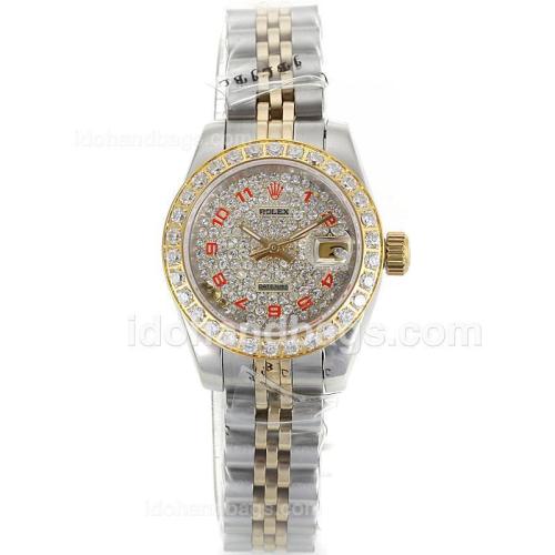Rolex Datejust Automatic Two Tone Diamond Bezel and Dial with Red Number Markers-Sapphire Glass 100336
