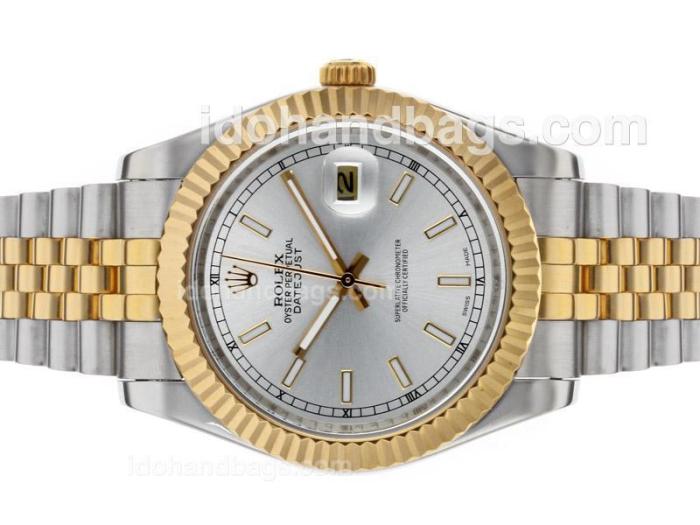 Rolex Datejust II Automatic Two Tone Stick Markers with Silver Dial 48529