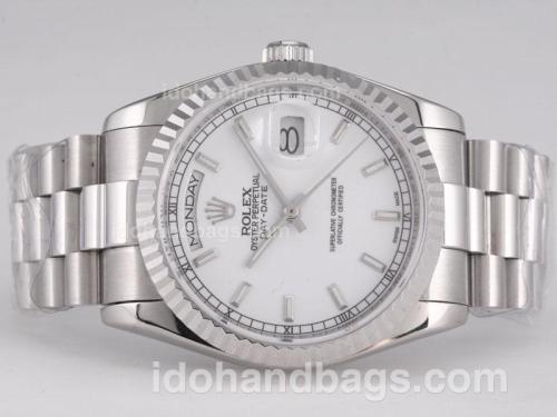 Rolex Day-Date Swiss ETA 2836 Movement with White Dial-Stick Marking 27940