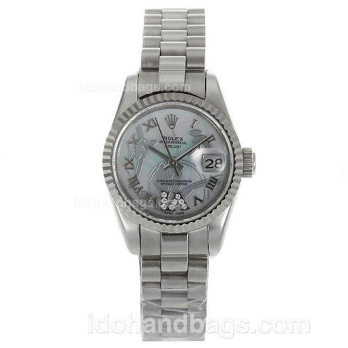 Rolex Datejust Automatic Roman Markers with White MOP Dial-Flowers Illustration 116242