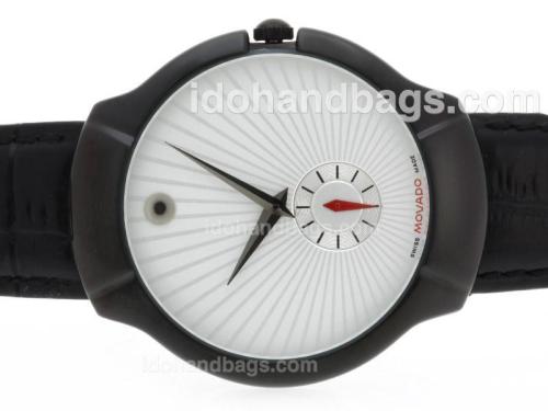 Movado Classic PVD Case with White Dial-Leather Strap 39317