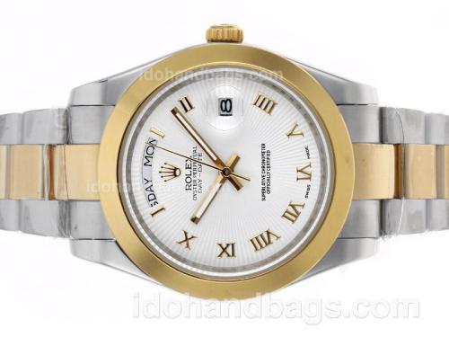 Rolex Day-Date II Automatic Two Tone Roman Markers with White Dial 45294