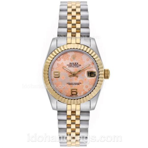 Rolex Datejust Automatic Two Tone with Pink Floral Motif Dial-Mid Size 64195