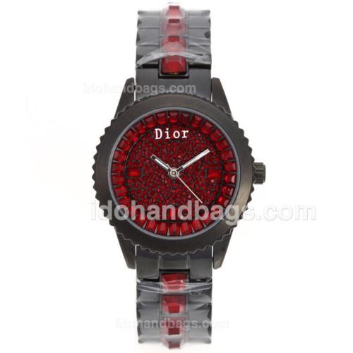 Dior Classic Full PVD with Red Diamond Dial-Lady Size 52410