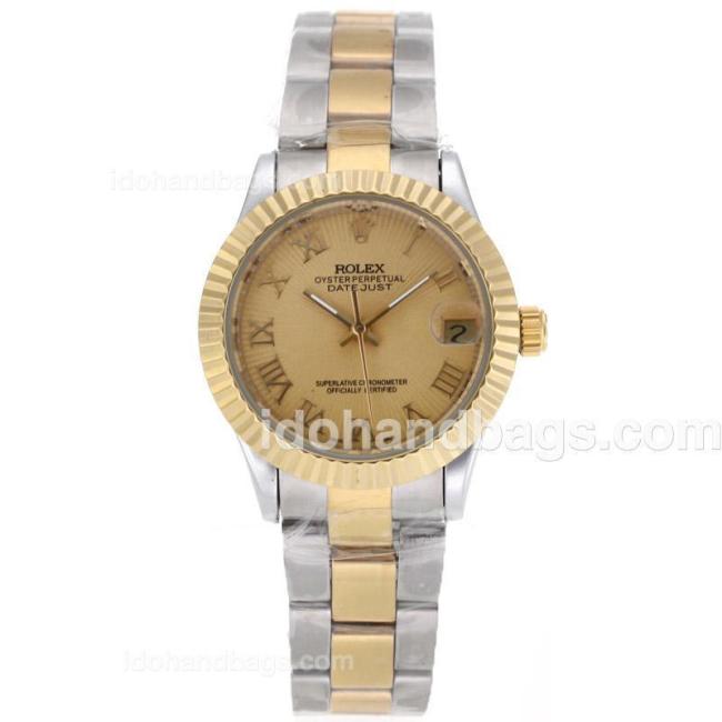 Rolex Datejust Automatic Two Tone Roman Markers With Golden Dial 87826