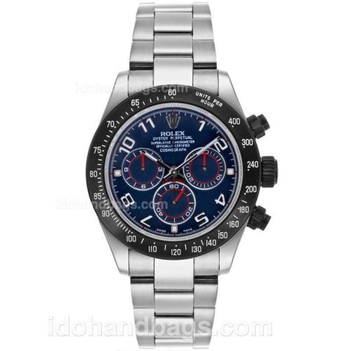 Rolex Daytona Chronograph Swiss Valjoux 7750 Movement Number Markers with Blue Dial S/S-PVD Bezel 85438