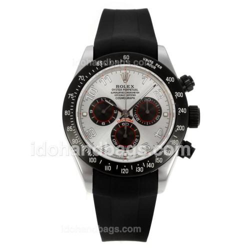 Rolex Daytona Chronograph Swiss Valjoux 7750 Movement PVD Bezel with Silver Dial-Rubber Strap 130496