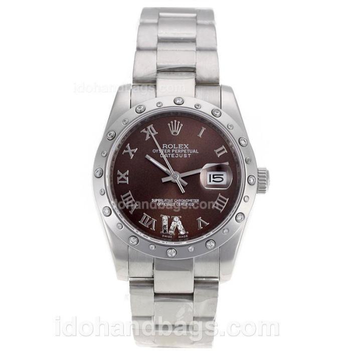 Rolex Datejust Automatic Diamond Bezel Roman Markers with Brown Dial S/S-Sapphire Glass 90226