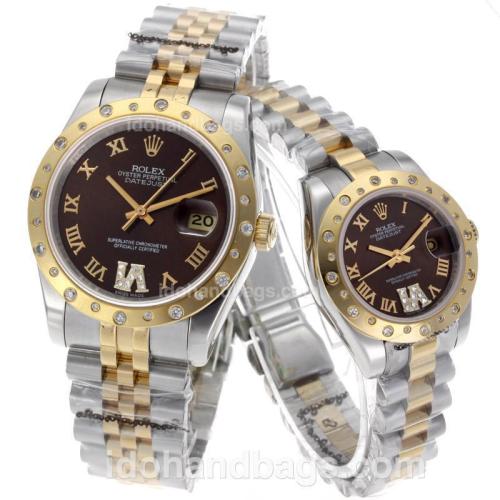 Rolex Datejust Automatic Two Tone Roman Markers with Brown Dial-Sapphire Glass 56189