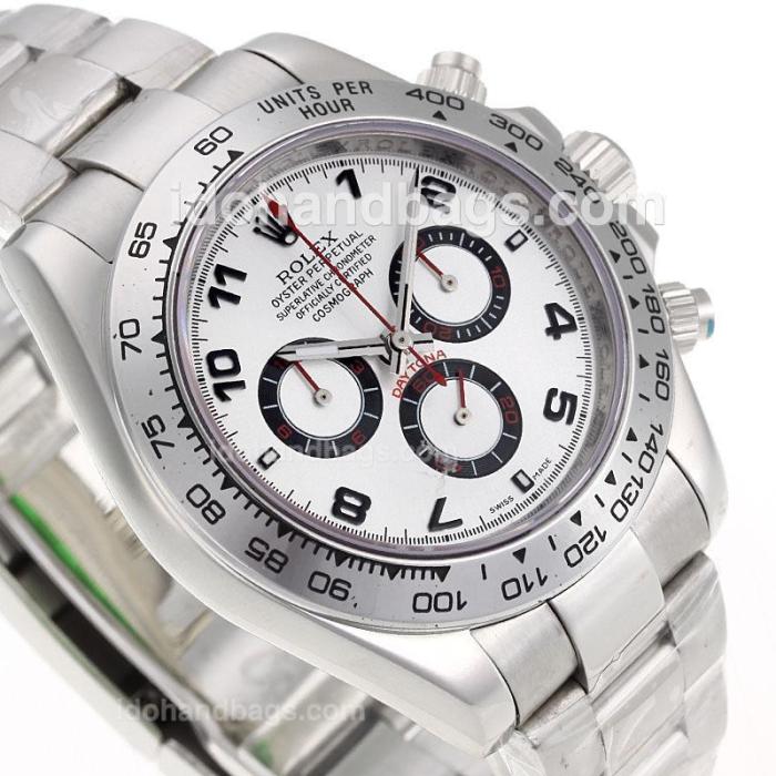 Rolex Daytona II Chronograph Swiss Valjoux 7750 Movement Number Markers with Silver Dial S/S 89520