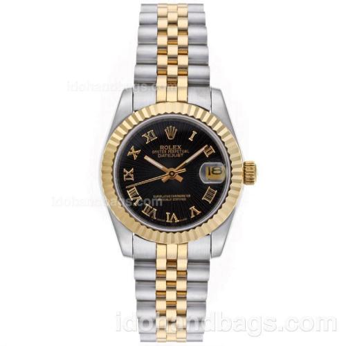 Rolex Datejust Automatic Two Tone Roman Markers with Black Dial-Mid Size 64220
