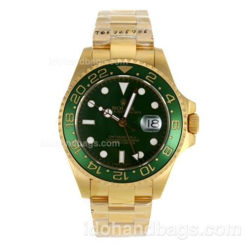 Rolex GMT-Master II Swiss ETA 2836 Movement Full Gold Green Ceramic Bezel with Green Dial 116754