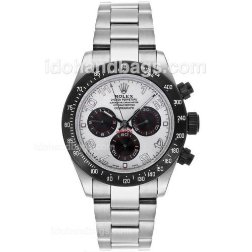Rolex Daytona Chronograph Swiss Valjoux 7750 Movement Number Markers with Silver Dial S/S-PVD Bezel 85436