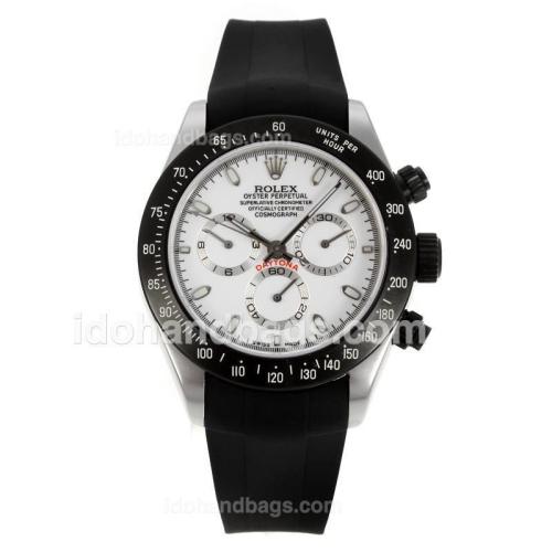 Rolex Daytona Chronograph Swiss Valjoux 7750 Movement PVD Bezel with White Dial-Black Rubber Strap 130486
