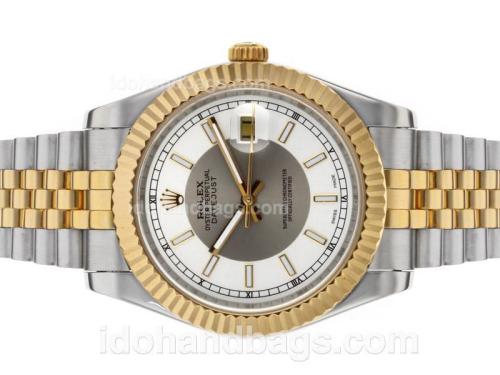 Rolex Datejust II Automatic Two Tone Stick Markers with Gray/White Dial 48532