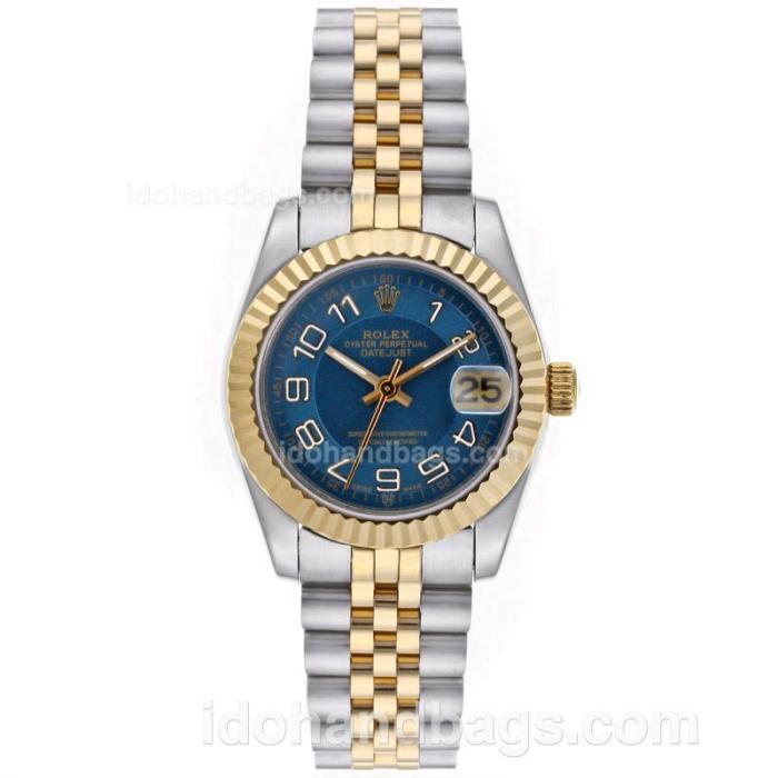 Rolex Datejust Automatic Two Tone Roman Markers with Blue Dial-Mid Size 64222