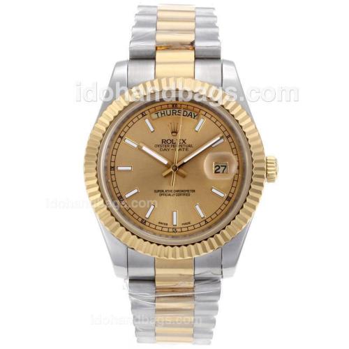 Rolex Day-Date II Automatic Two Tone Stick Markers with Golden Dial 45297