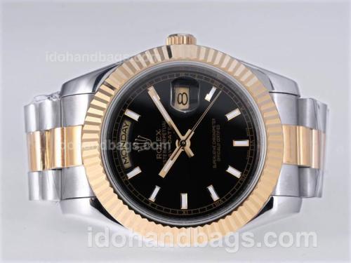 Rolex Day-Date II Automatic Two Tone with Black Dial-41mm New Version 25399
