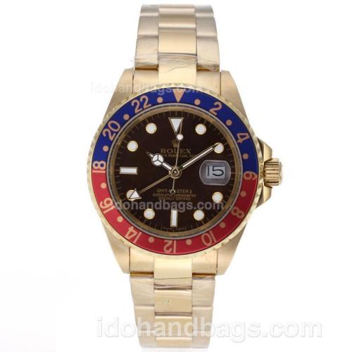 Rolex GMT-Master II Automatic Full Gold Red/Blue Bezel with Brown Dial 61741