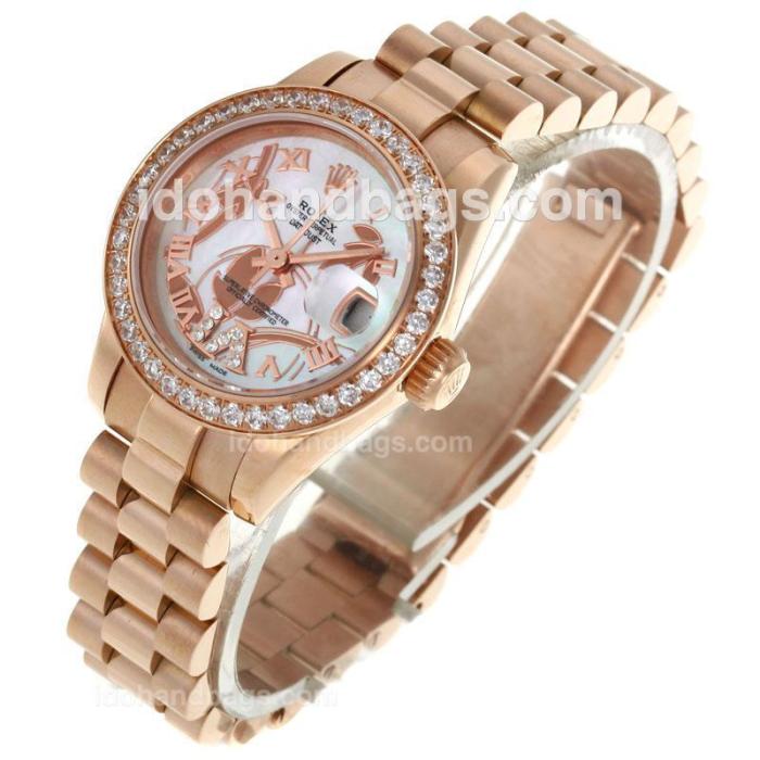 Rolex Datejust Automatic Full Rose Gold Diamond Bezel Roman Markers with MOP Dial-Flowers Illustration 116276