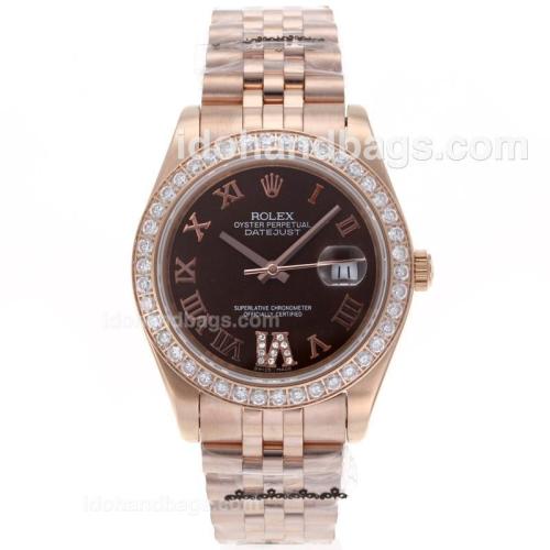 Rolex Datejust II Automatic Full Rose Gold Diamond Bezel Roman Markers with Brown Dial-Sapphire Glass 56195