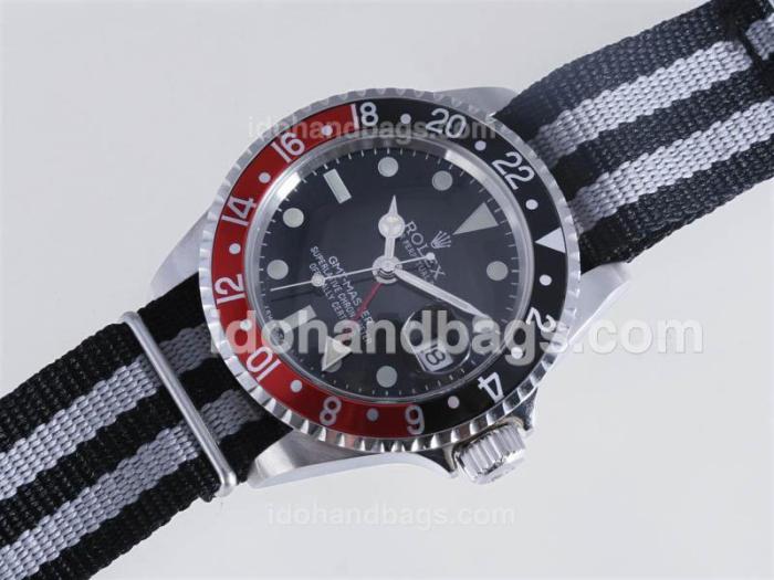 Rolex GMT-Master Automatic Working GMT Black Dial with Nylon Strap-Black with Red Bezel Vintage Edition 12782