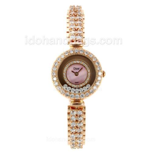 Dior Full Rose Gold and Diamond with Pink MOP Dial-Lady Size 123850