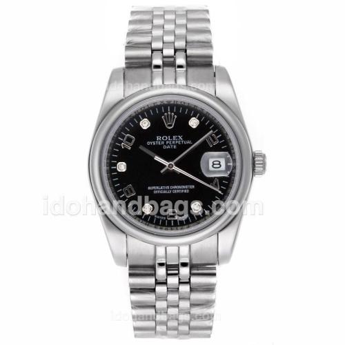 Rolex Datejust Automatic Diamond/Number Markers with Black Dial S/S-Sapphire Glass 53091