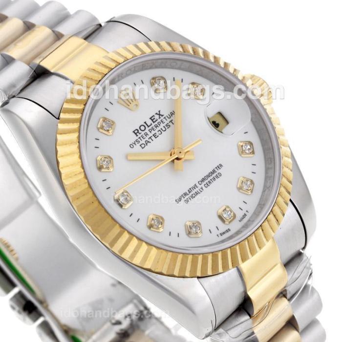 Rolex Datejust Automatic Two Tone Diamond Markers with White Dial-Sapphire Glass 87750