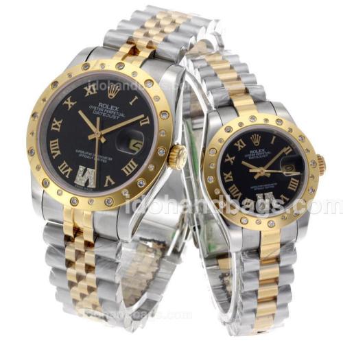 Rolex Datejust Automatic Two Tone Roman Markers with Black Dial-Sapphire Glass 56191