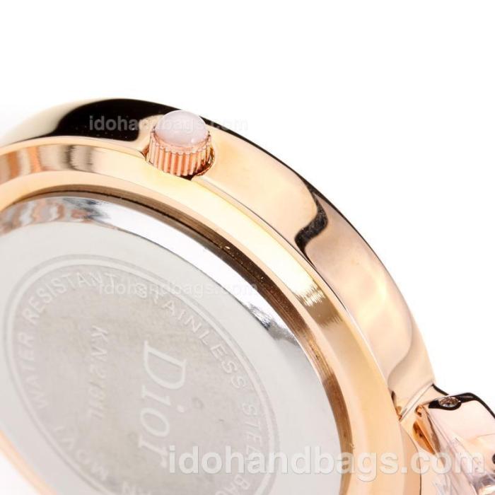 Dior Chrystal Ladies Watch Rose Gold Case Ceramic Bezel with Champagne Diamond Dial 178078