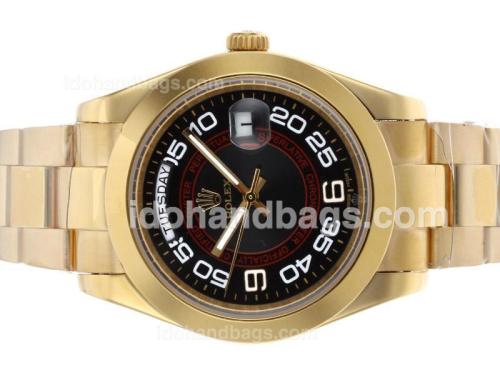 Rolex Day-Date II Automatic Full Gold Number Markers with Black Dial 45284