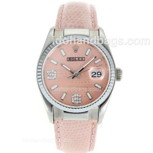 Rolex Datejust Swiss ETA 2836 Movement with Pink Watermark Dial-Leather Strap 112342