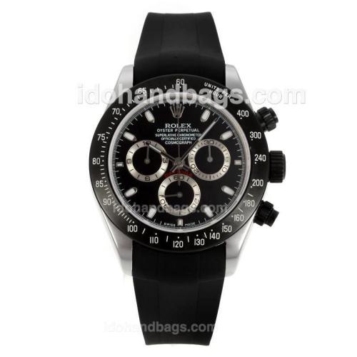 Rolex Daytona Chronograph Swiss Valjoux 7750 Movement PVD Bezel with Black Dial-Rubber Strap 130492