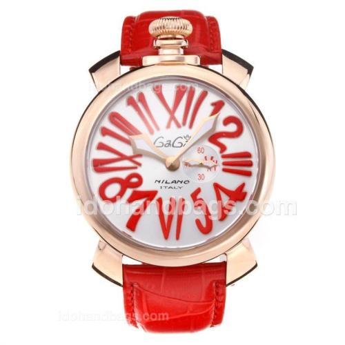 GaGa Milano Rose Gold Case with Silver Dial-Red Leather Strap 203834