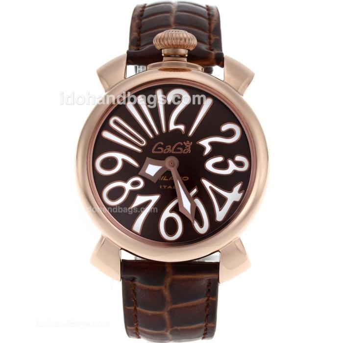 Gaga Milano Slim 40mm Rose Gold Case with Brown Dial White Markers-Leather Strap 119030