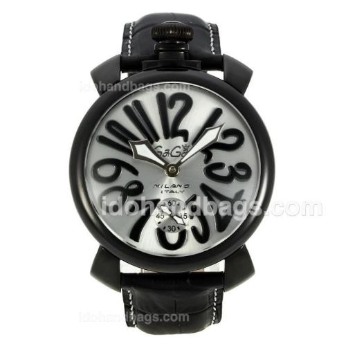 Gaga Milano Unitas 6497 Movement PVD Case Number Markers with Silver Dial-Leather Strap 126760